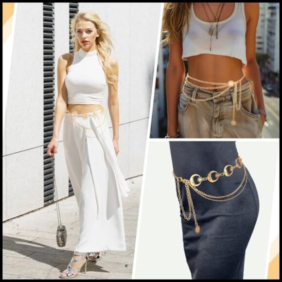 Gold Plated Metal Layered Waist Chain Trio Adjustable Belt Set main image 4